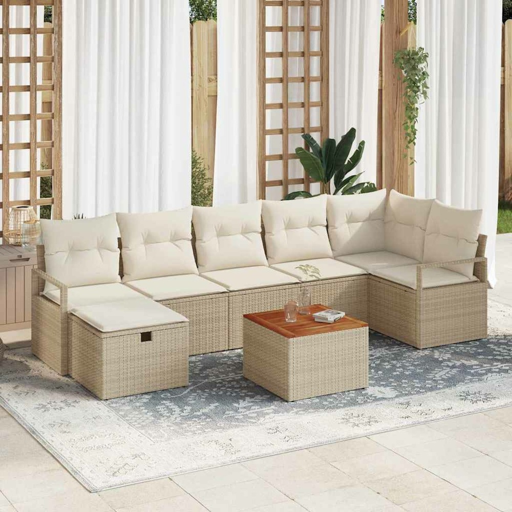 Ensemble de canapé de jardin 8 pcs beige poly rotin