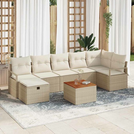 Ensemble de canapé de jardin 8 pcs beige poly rotin