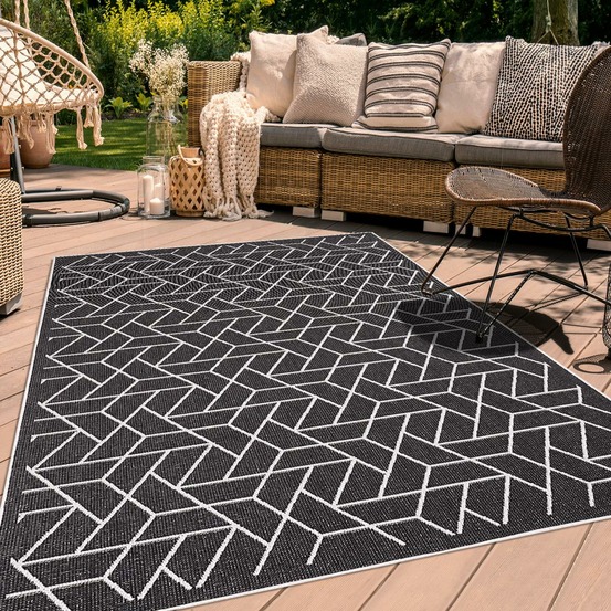 Tapis extérieur, kilim reversible 80x150 lyn2 r reversible noir et crème