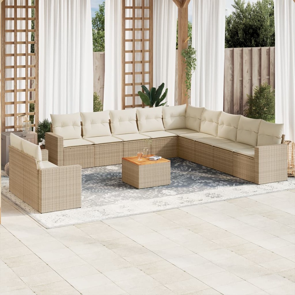 Salon de jardin avec coussins 12 pcs beige résine tressée