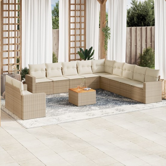 Salon de jardin avec coussins 12 pcs beige résine tressée