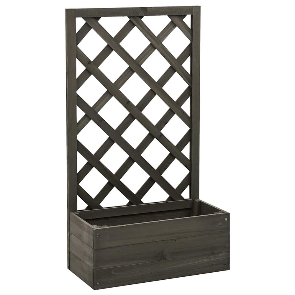 Jardinière avec treillis bois de sapin pour plantes grimpantes jardin balcon gris 90cm