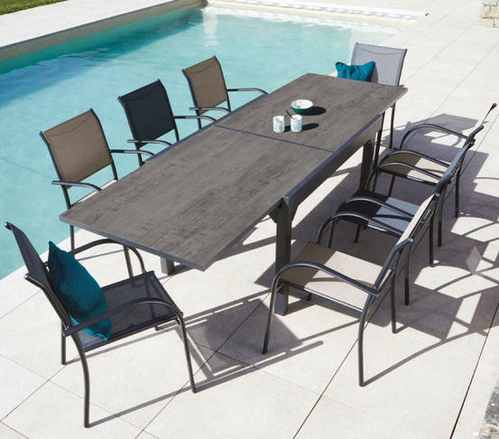 Ensemble table et chaises de jardin - 8 places - gris et lin - honfleur xl spc beziers ardoise