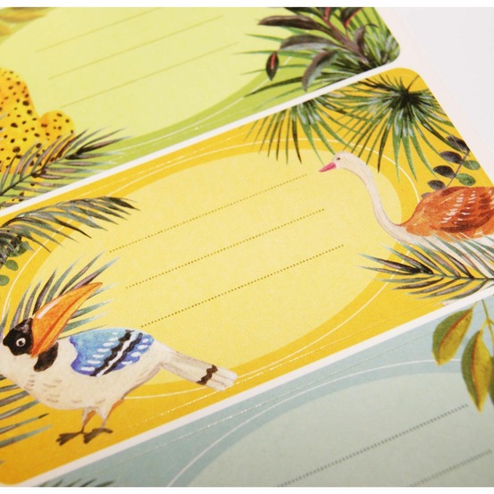 12 étiquettes adhésives scolaires - rectangle - jungle tropicale