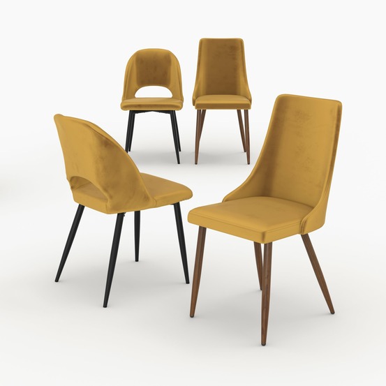 Pénélope-pack 4 chaises en velours jaune