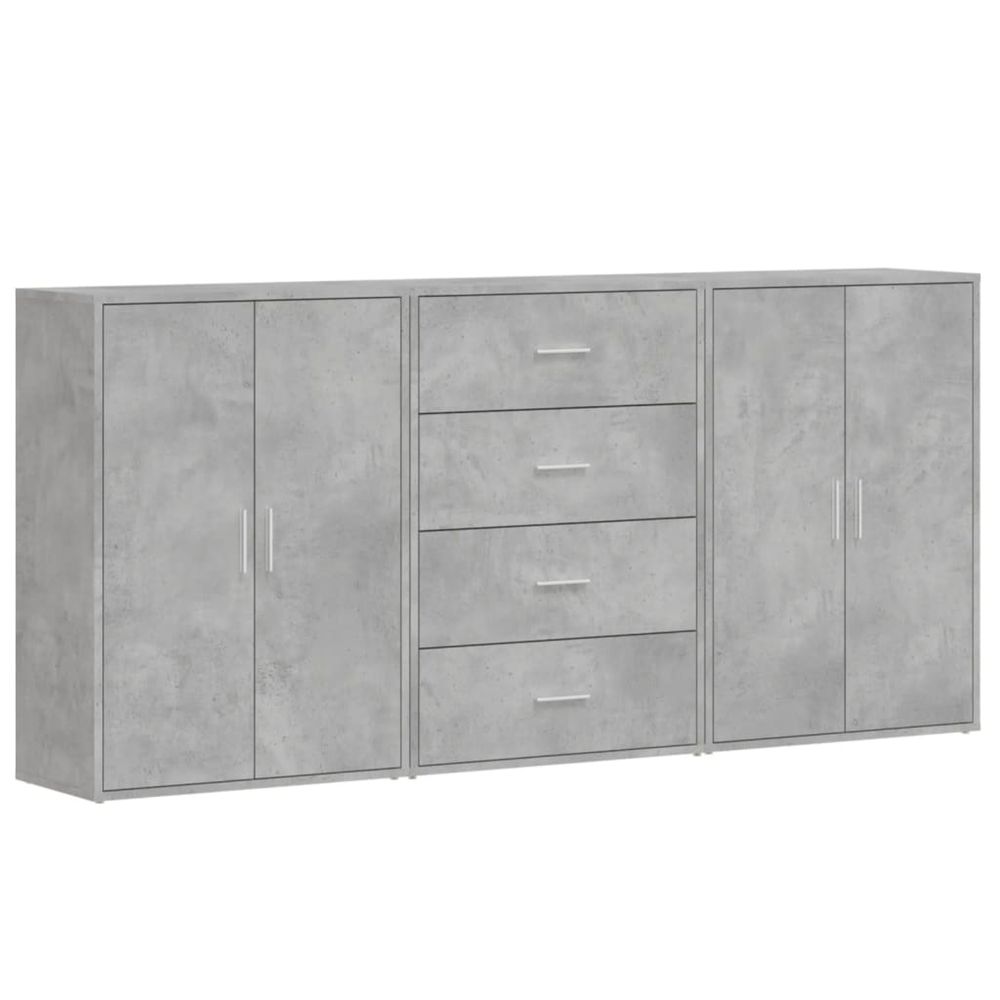 Buffets 3 pcs gris béton 60x31x84 cm bois d'ingénierie