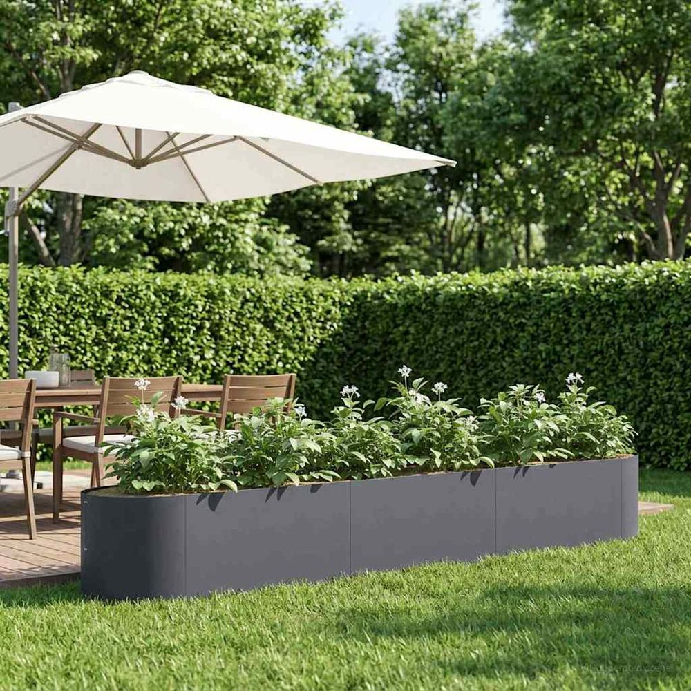 Jardinière rectangulaire acier potager urbain bord bateau 300x40x40cm anthracite