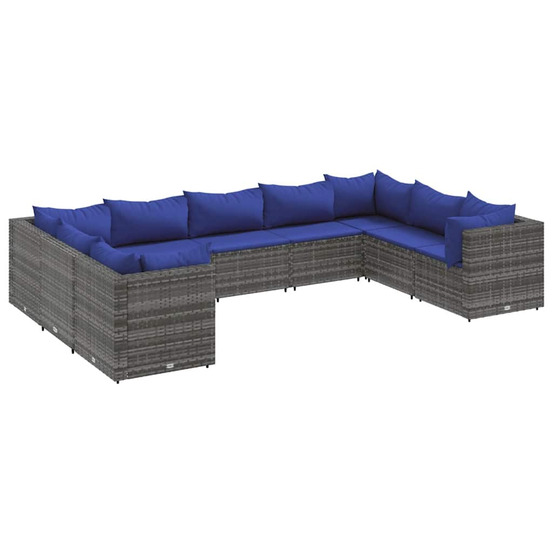 Salon de jardin 9 pcs avec coussins gris résine tressée