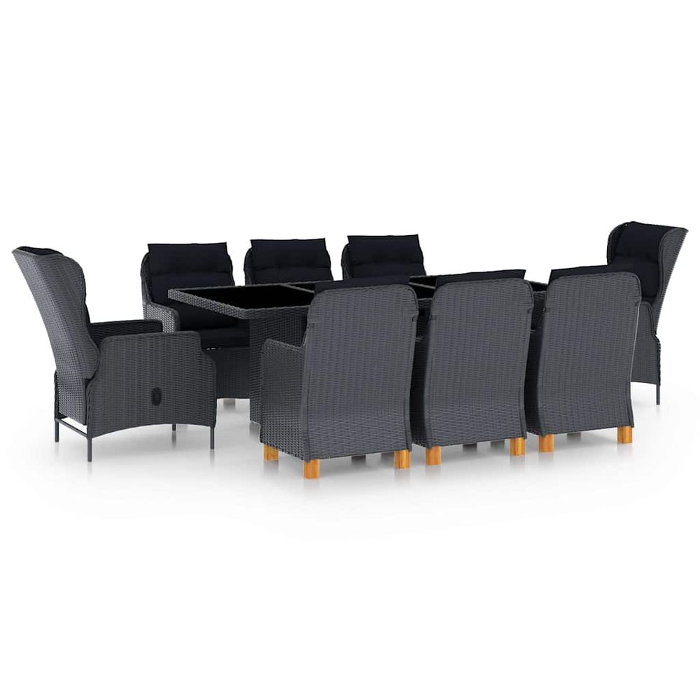 Ensemble à manger 9 pcs avec coussins résine tressée gris foncé