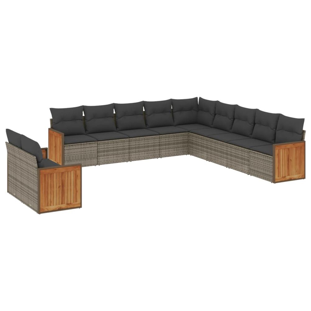 Salon de jardin 11 pcs avec coussins gris résine tressée