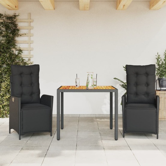Ensemble à manger de jardin avec coussins 3 pcs noir