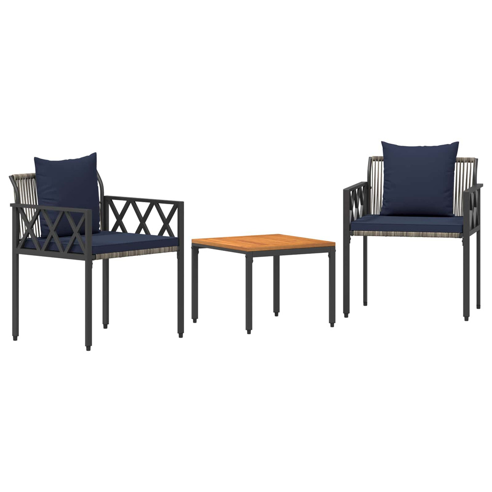Ensemble de meubles d'extérieur 3 pcs gris et bleu marine