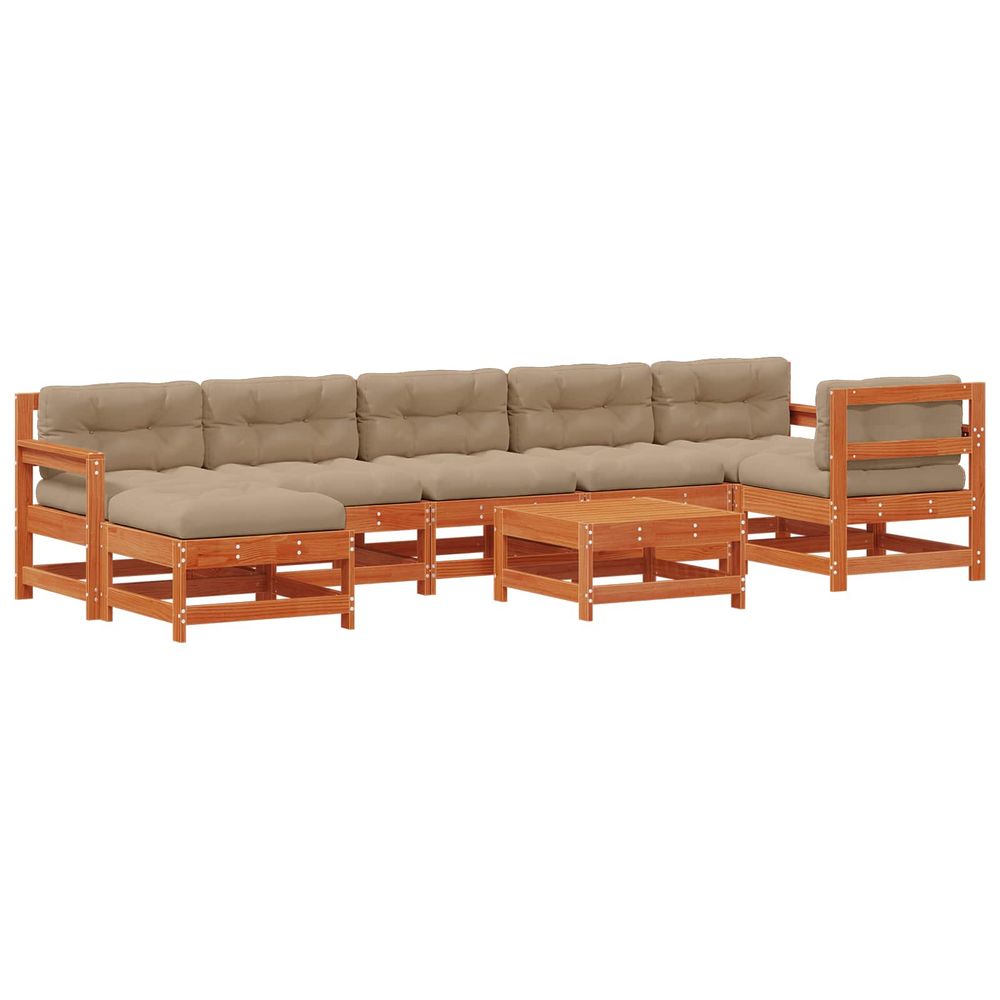 Ensemble de salon de jardin 8 pc brun cire bois de pin massif
