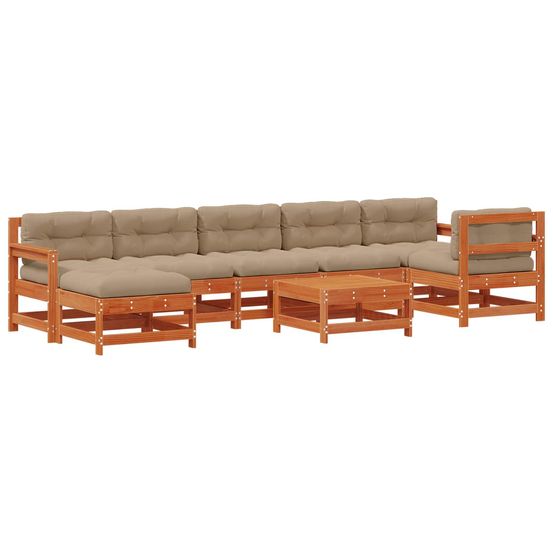 Ensemble de salon de jardin 8 pc brun cire bois de pin massif