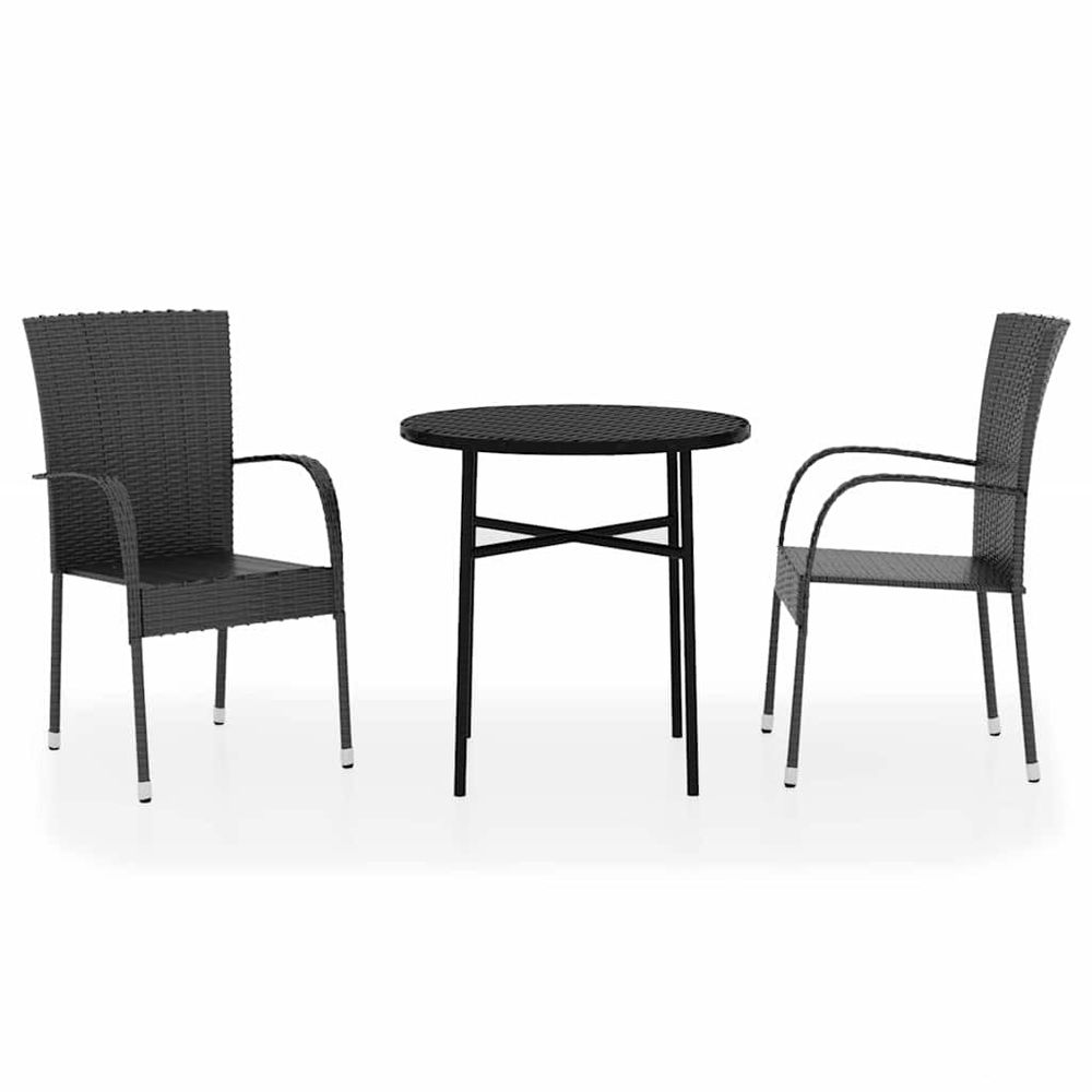 Ensemble à manger de jardin 3 pcs résine tressée noir
