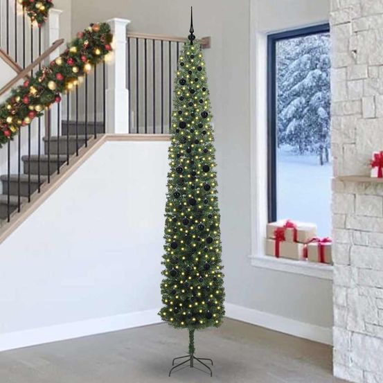 Sapin artificiel xl 270 cm pour intérieur, avec lumières led 8 modes et 120 décorations