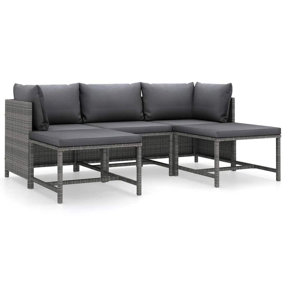 Salon de jardin 5 pcs avec coussins résine tressée gris