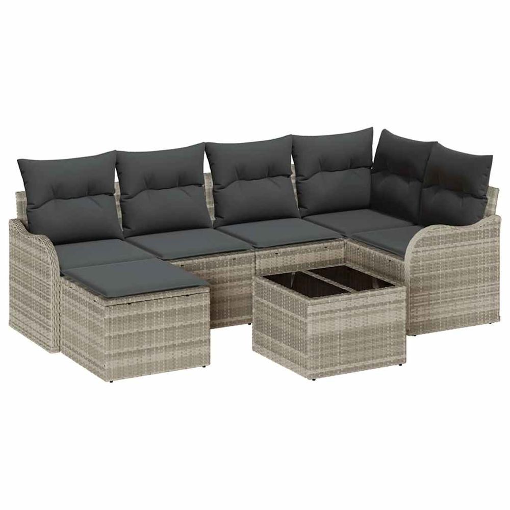 Ensemble de canapé de jardin 7 pc gris clair polyrotin
