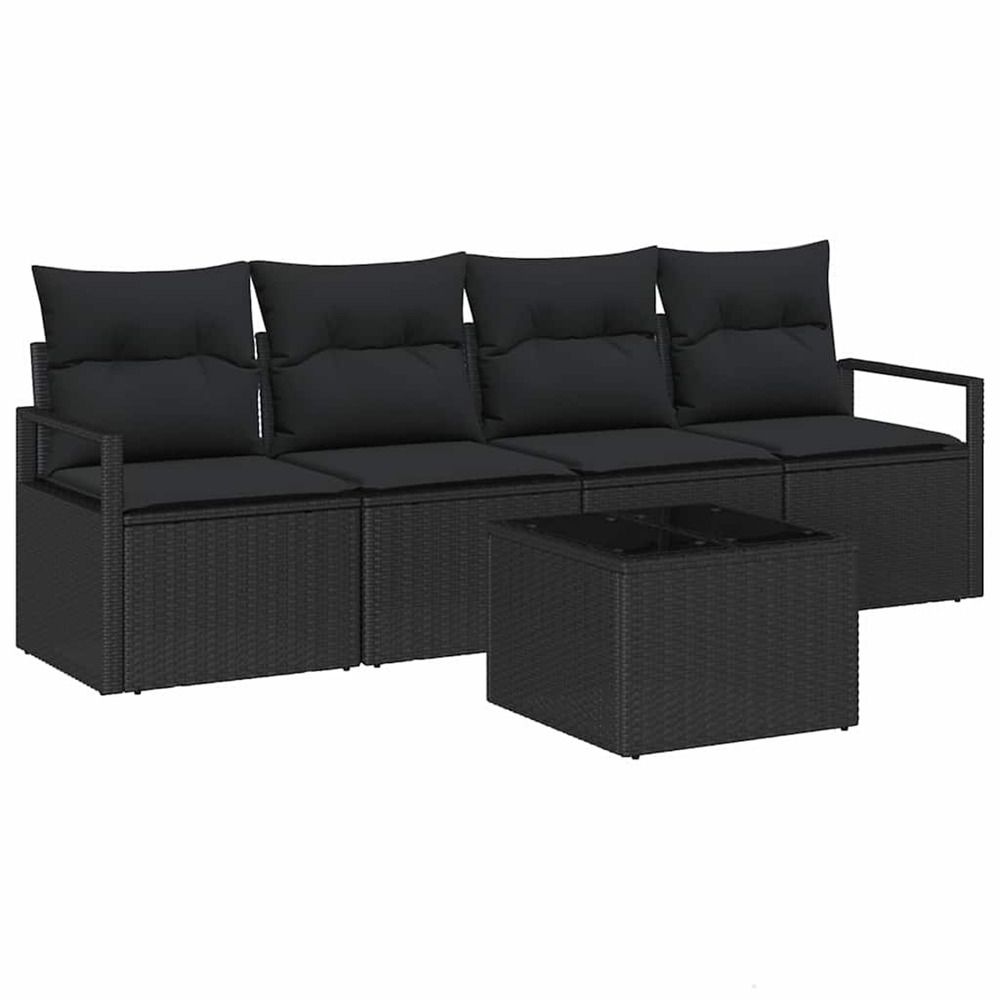 Ensemble de canapés avec coussin 5 pcs noir polyrotin