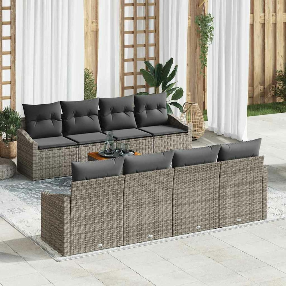 Ensemble de canapé de jardin avec coussin 9 pcs gris polyrotin