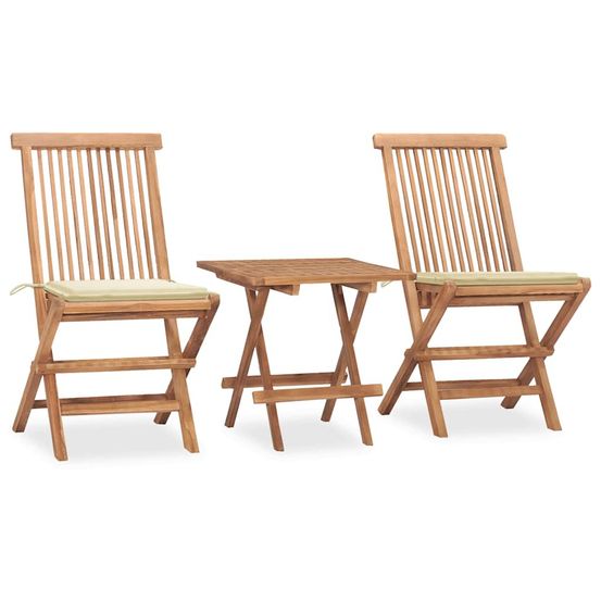 Ensemble à manger d'extérieur pliable avec coussin 3 pcs teck
