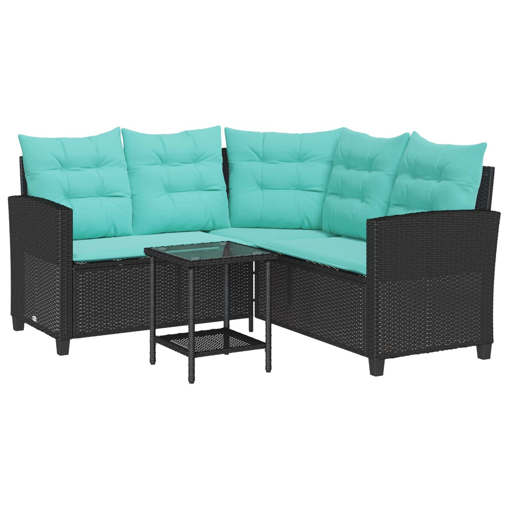 Canapé de jardin 2 pcs noir et turquoise poly rotin