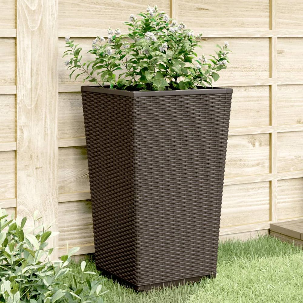 Lot de 2 jardinières hautes aspect rotin pour décoration de terrasse 32,5x57 cm marron
