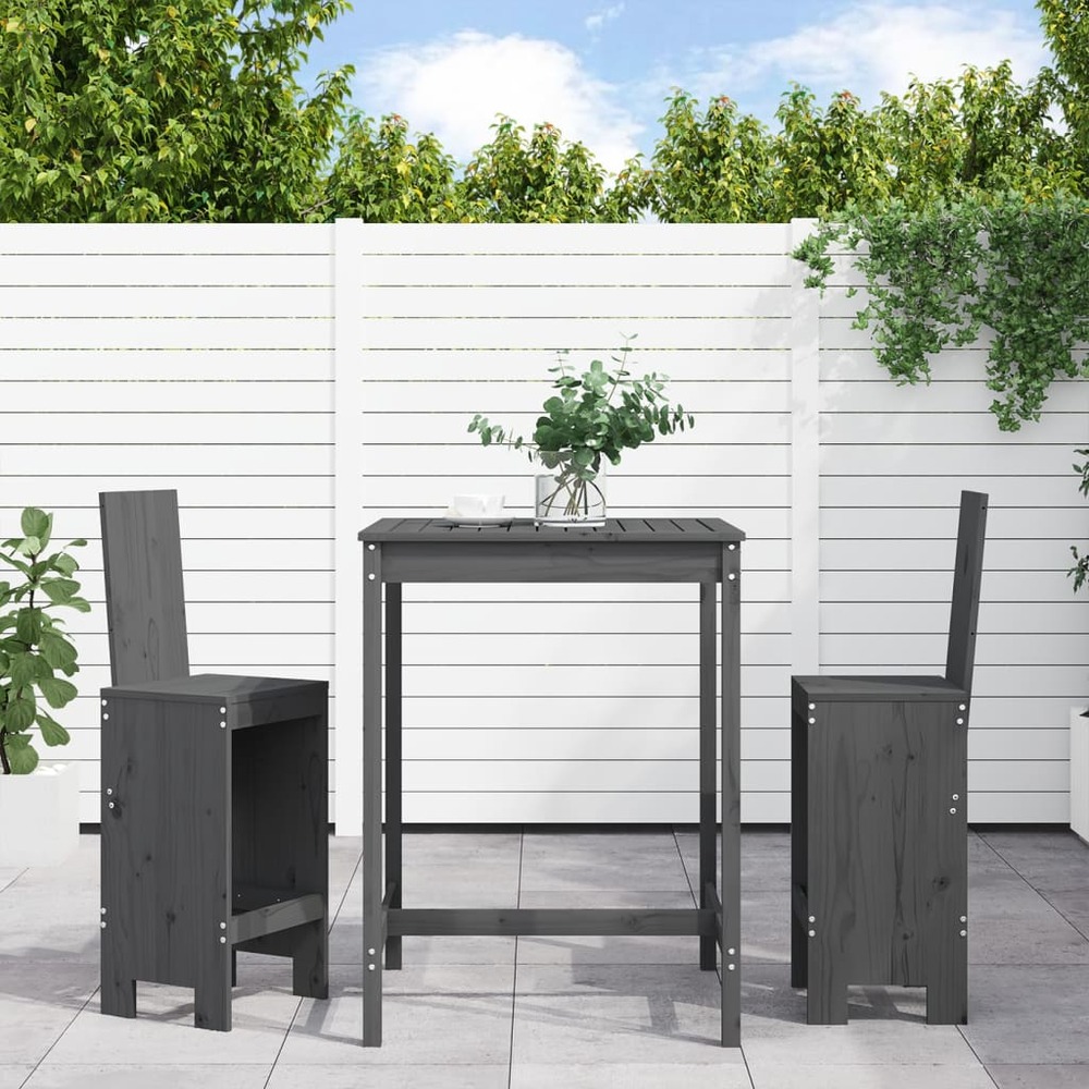 Ensemble de bar de jardin 3 pcs gris bois de pin massif