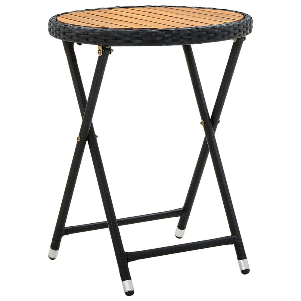 Table à thé noir 60 cm résine tressée et bois d'acacia solide