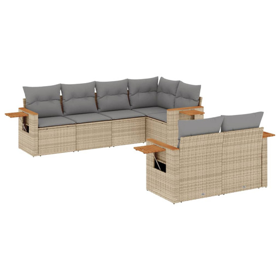 Salon de jardin avec coussins 7 pcs beige résine tressée