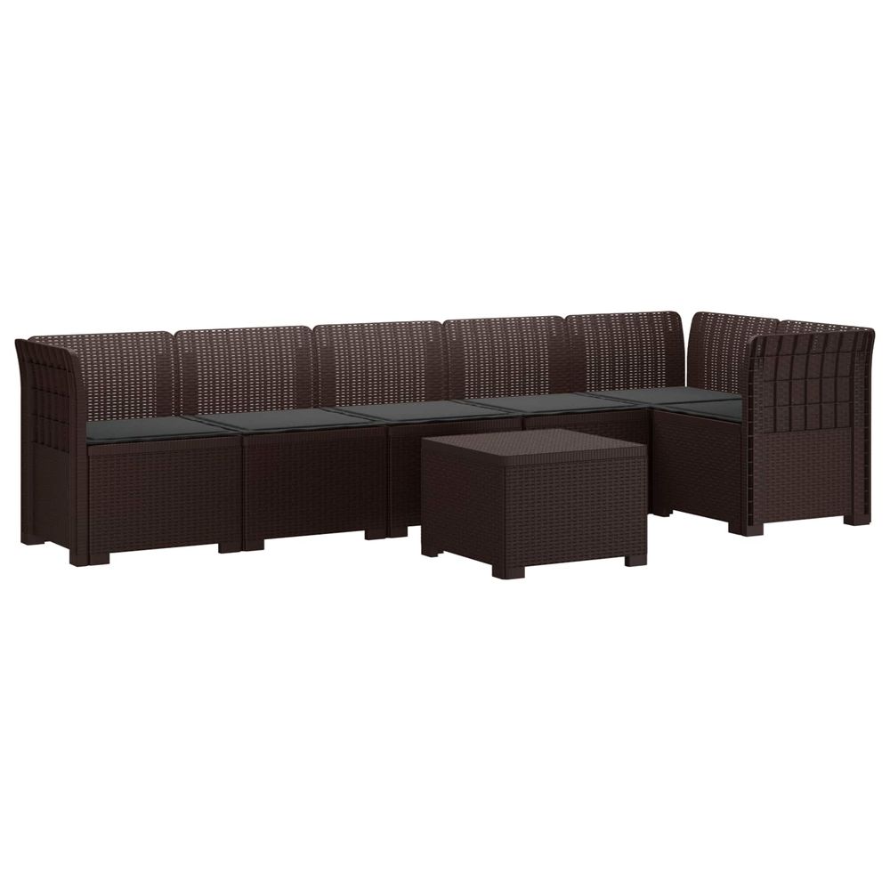 Canapé de jardin 6 places avec coussins aspect rattan pp marron
