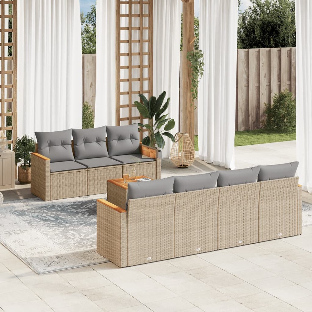 Salon de jardin avec coussins 8 pcs beige résine tressée