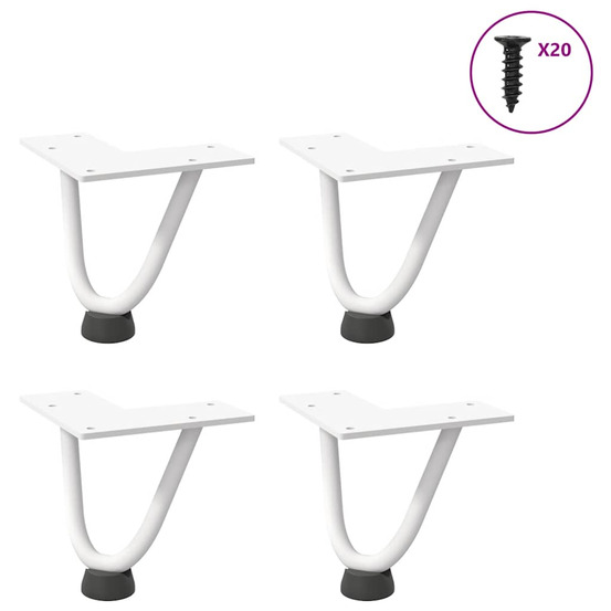 Pieds en épingle à cheveux pour table basse 4 pièces blanc 10 cm acier massif