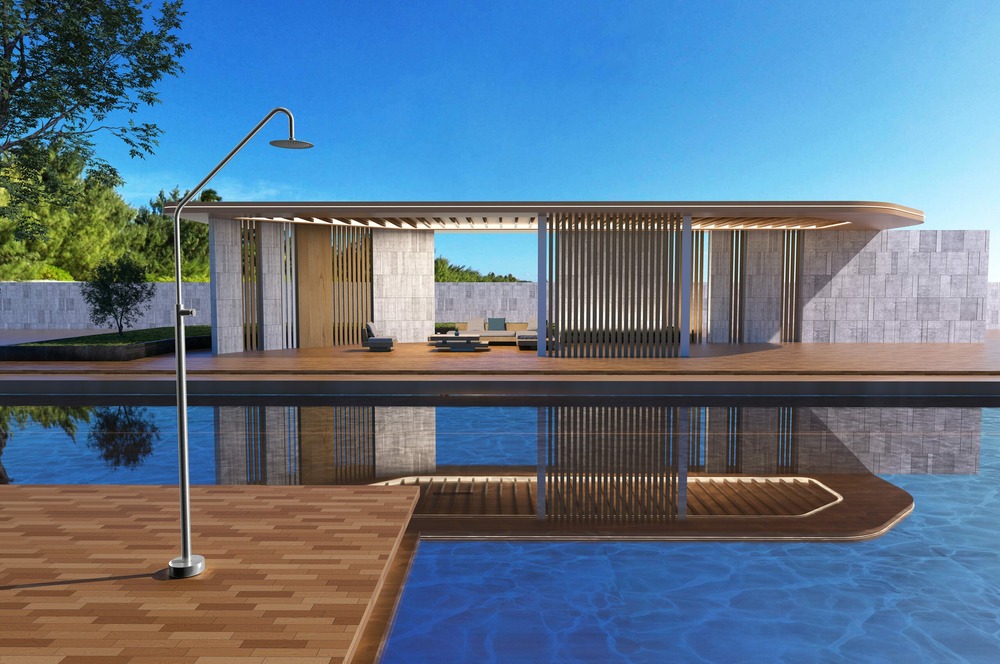 Douche piscine en acier inoxydable 316 couleur acier pour exterieur