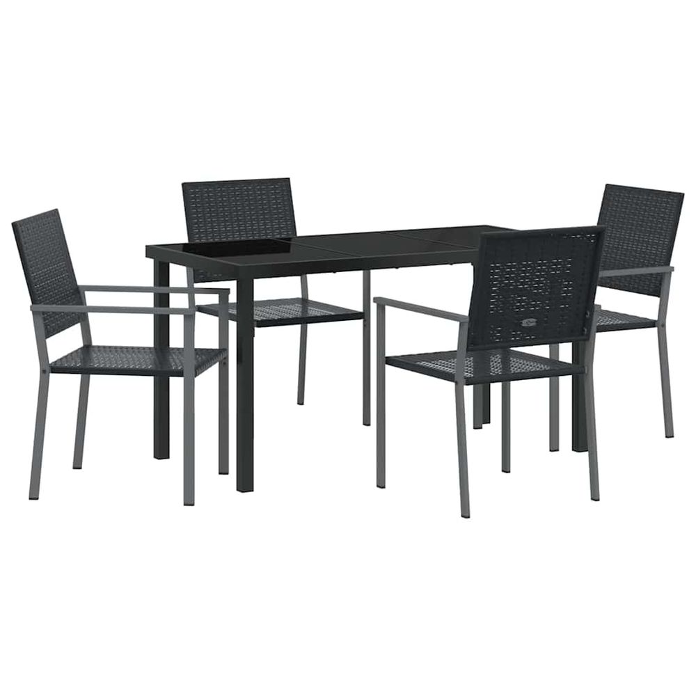 Ensemble de salle à manger pour jardin 5 pc noir rotin pe