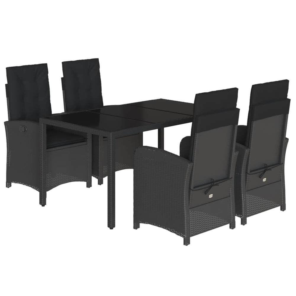 Ensemble à manger de jardin coussins 5pcs noir résine tressée