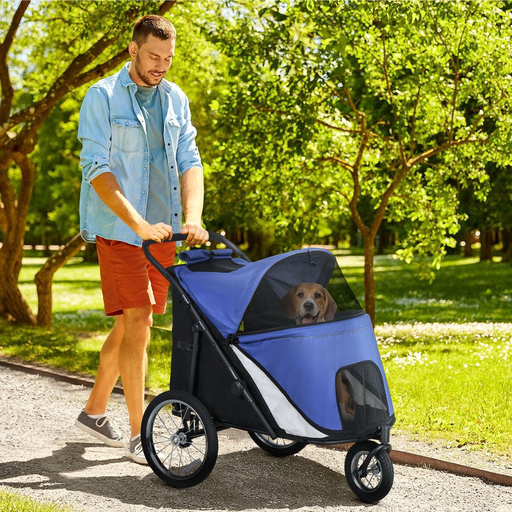 Poussette chien pliable oxford voyage tout-terrain 30kg roues caoutchouc bleu