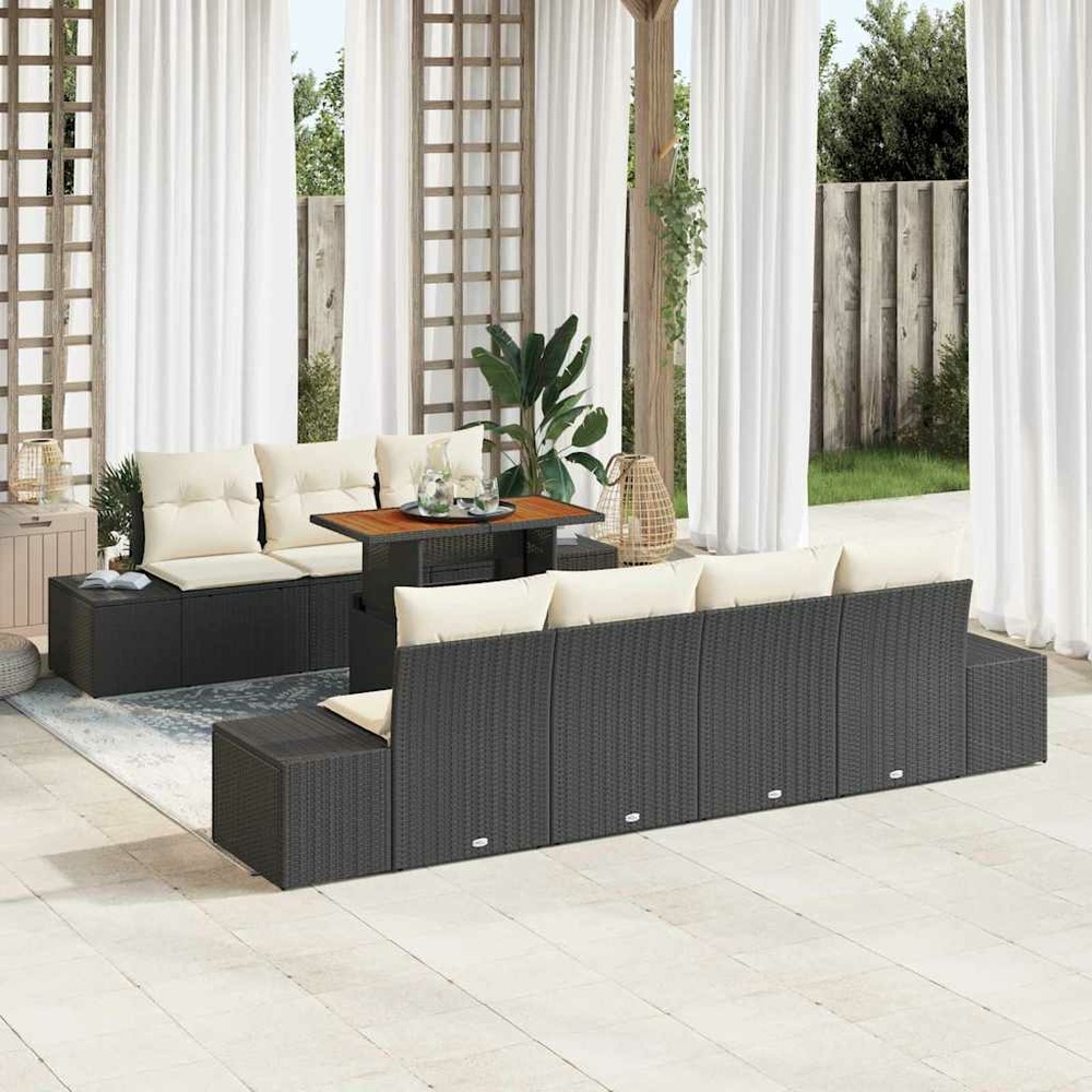 Ensemble de canapé de jardin 8 pcs noir poly rotin