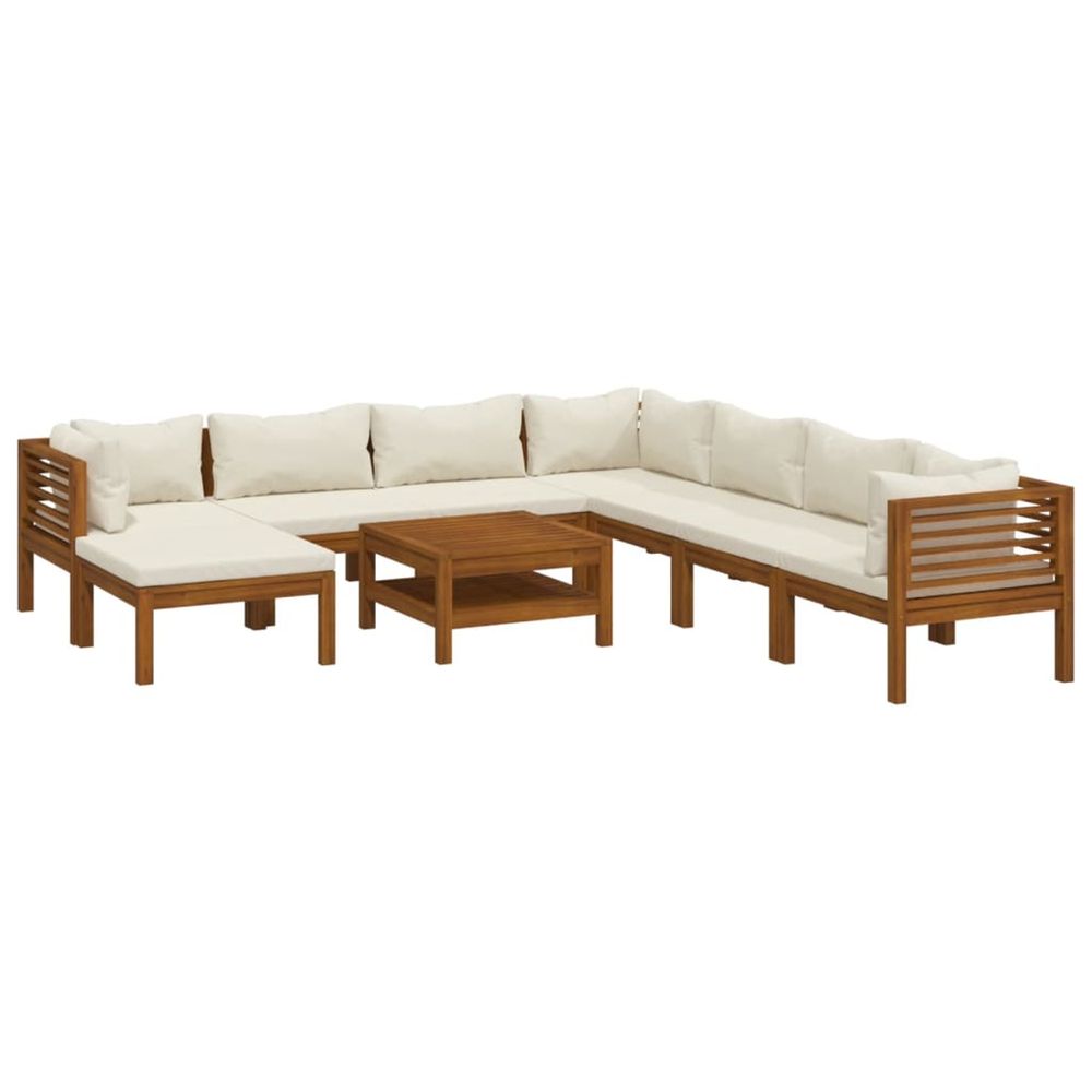 Salon de jardin 9 pcs avec coussin crème bois d'acacia solide