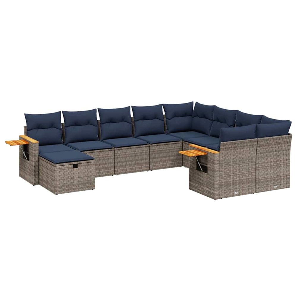 Salon de jardin 10 pcs avec coussins gris résine tressée