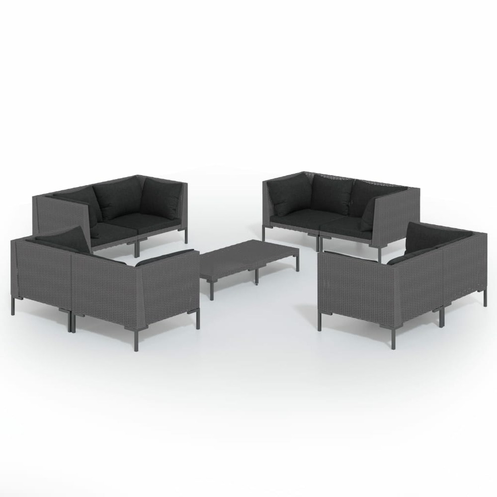 Salon de jardin meuble d'extérieur ensemble de mobilier 9 pièces avec coussins résine tressée gris foncé