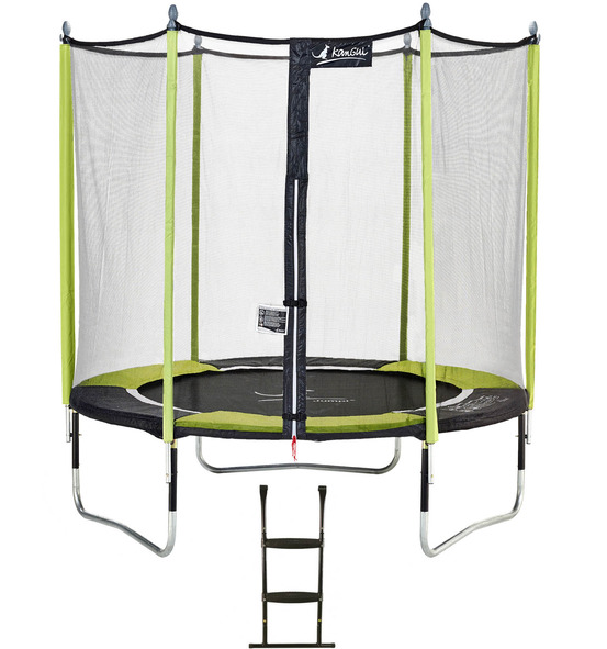 Trampoline de jardin 244 cm + filet de sécurité + échelle jumpi vert/noir 250