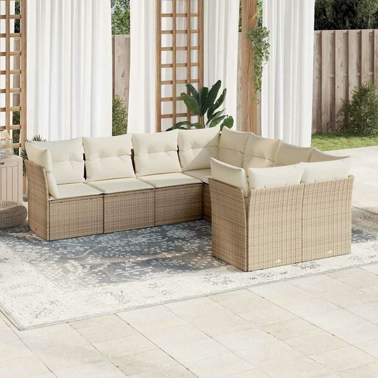 Salon de jardin avec coussins 8 pcs beige résine tressée