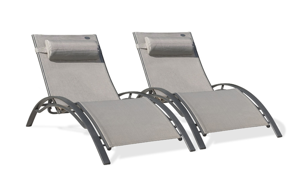 Lot de 2 bains de soleil cl76 aluminium et textilène gris