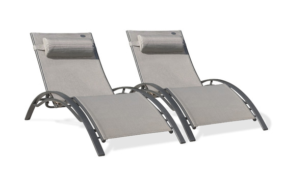Lot de 2 bains de soleil cl76 aluminium et textilène gris