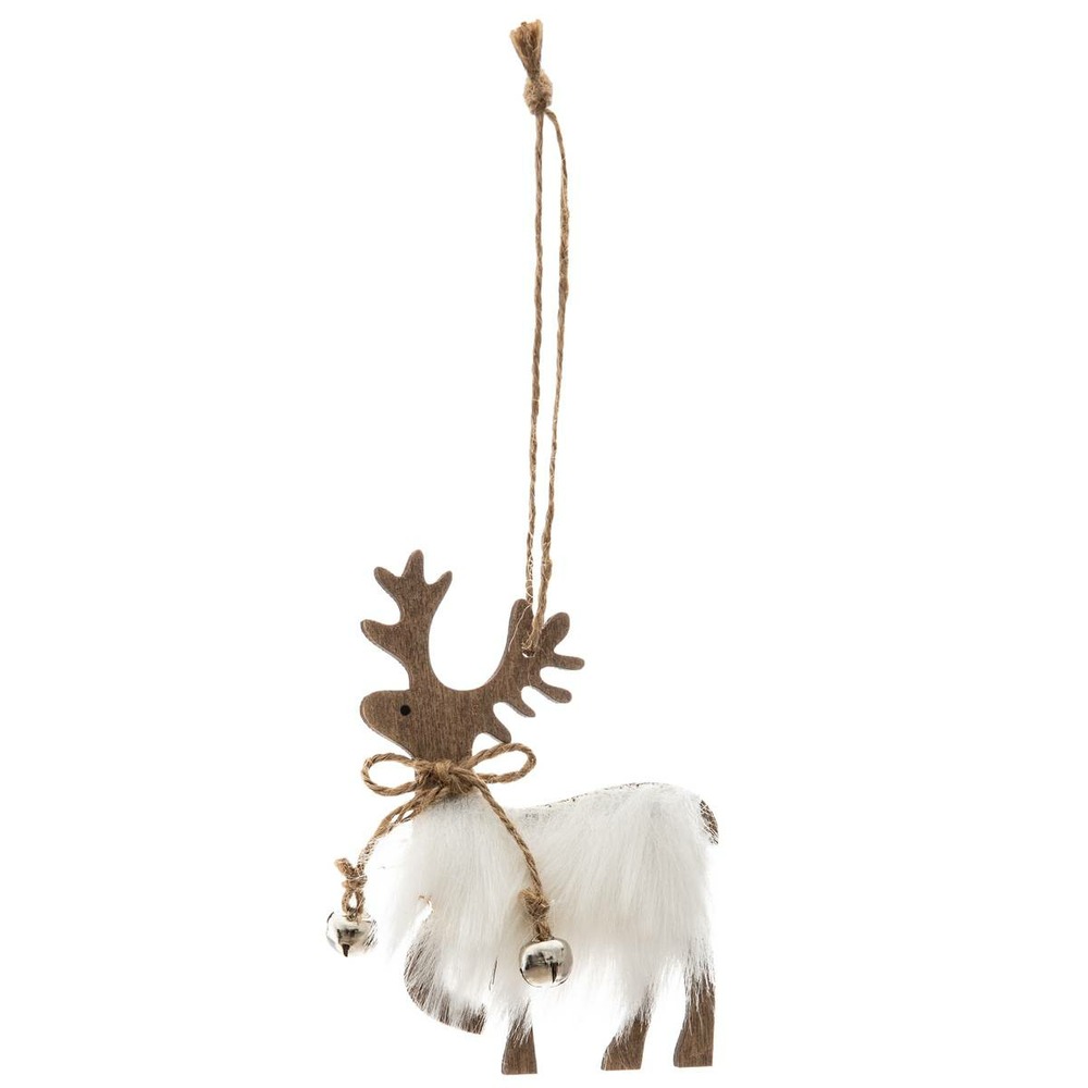 Sujet renne avec fourrure 10cm bois