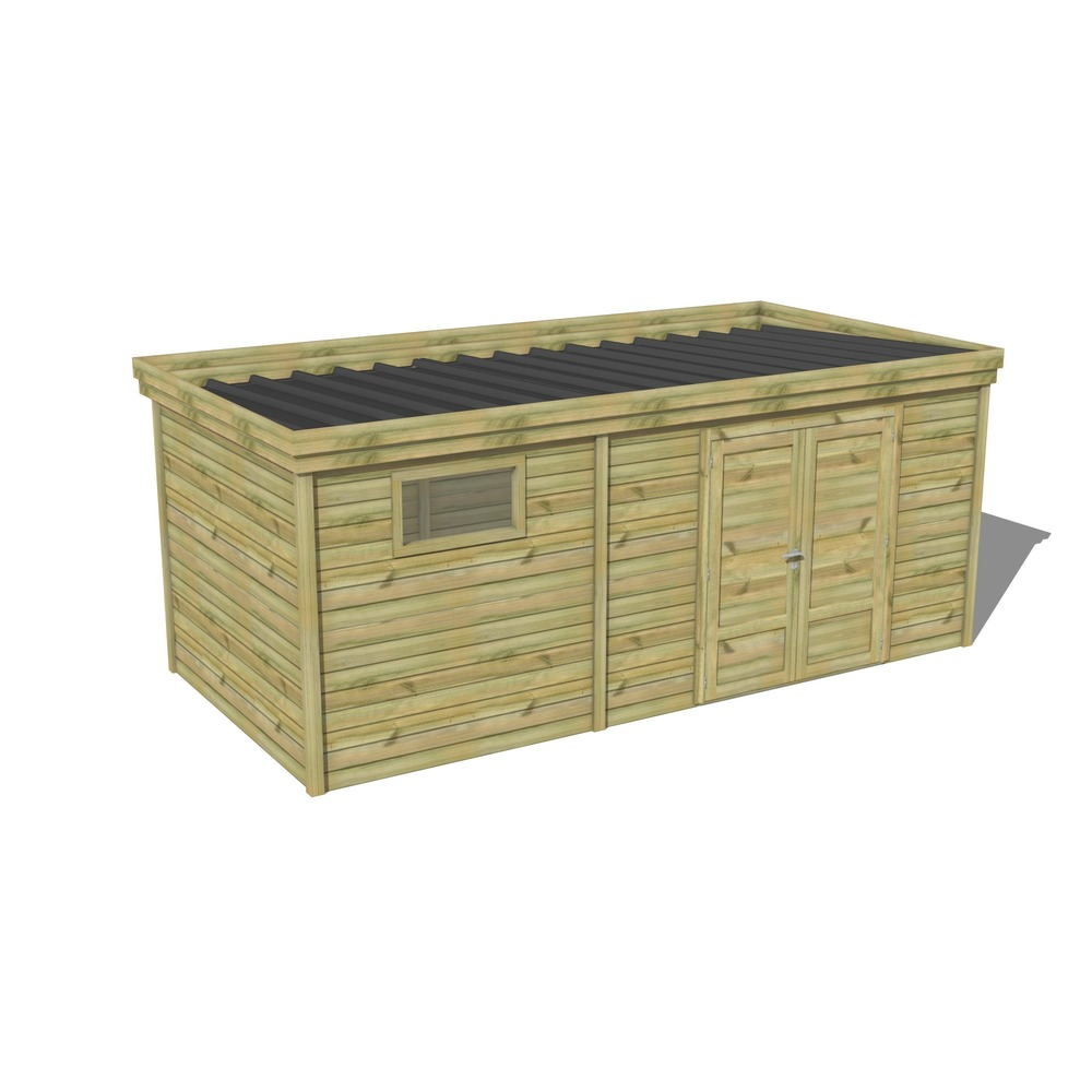 Abri de jardin bois pin traité autoclave 27mm - 5,99x2,64m / 16m2 - bac acier - abri français