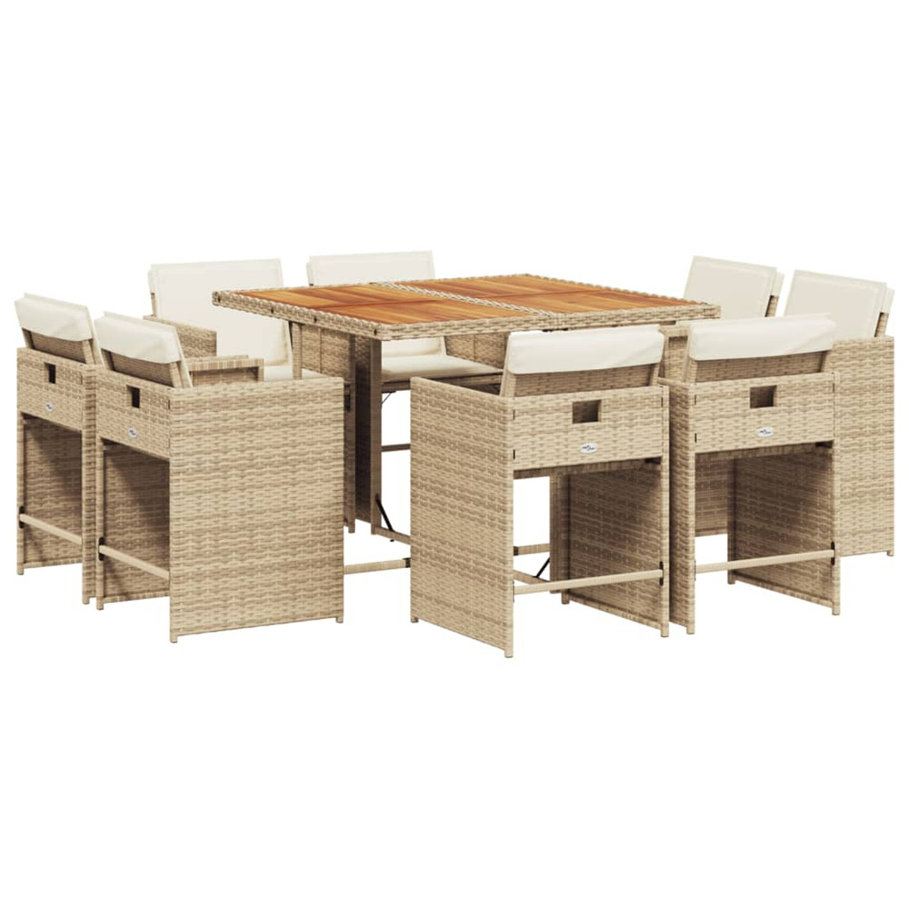 Ensemble à manger de jardin et coussins 9 pcs beige poly rotin