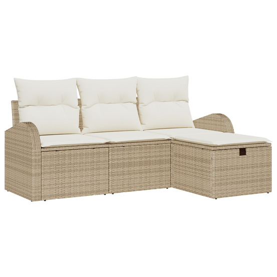 Set de canapé de jardin 4 pièces avec coussins beige poly rattan