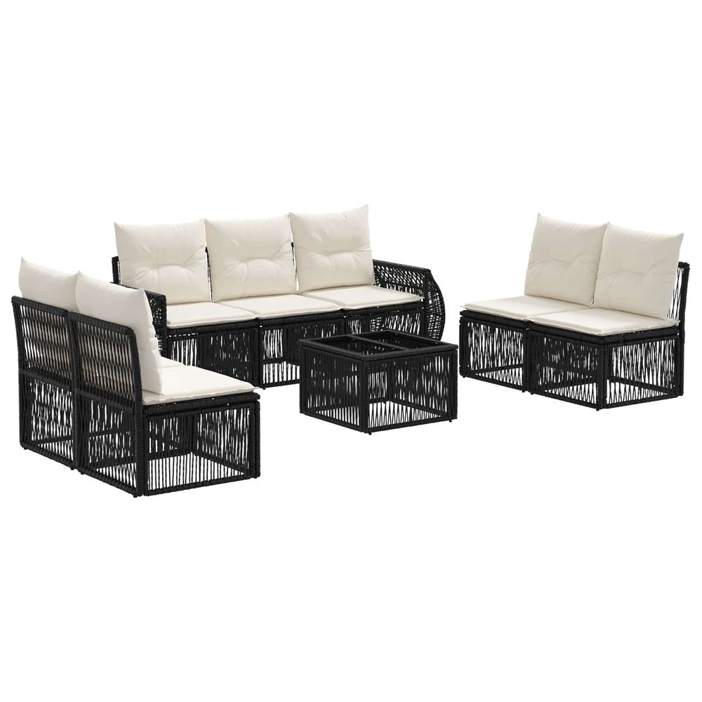Ensemble de canapé de jardin 8 pc noir et blanc crème polyrotin